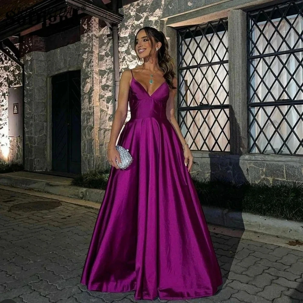 

SHIN BRIDAL Stain A Line Evening Dresses for Women Spaghetti Straps Sweetheart Prom Dresses Sleeveless Backless Wedding Dresses