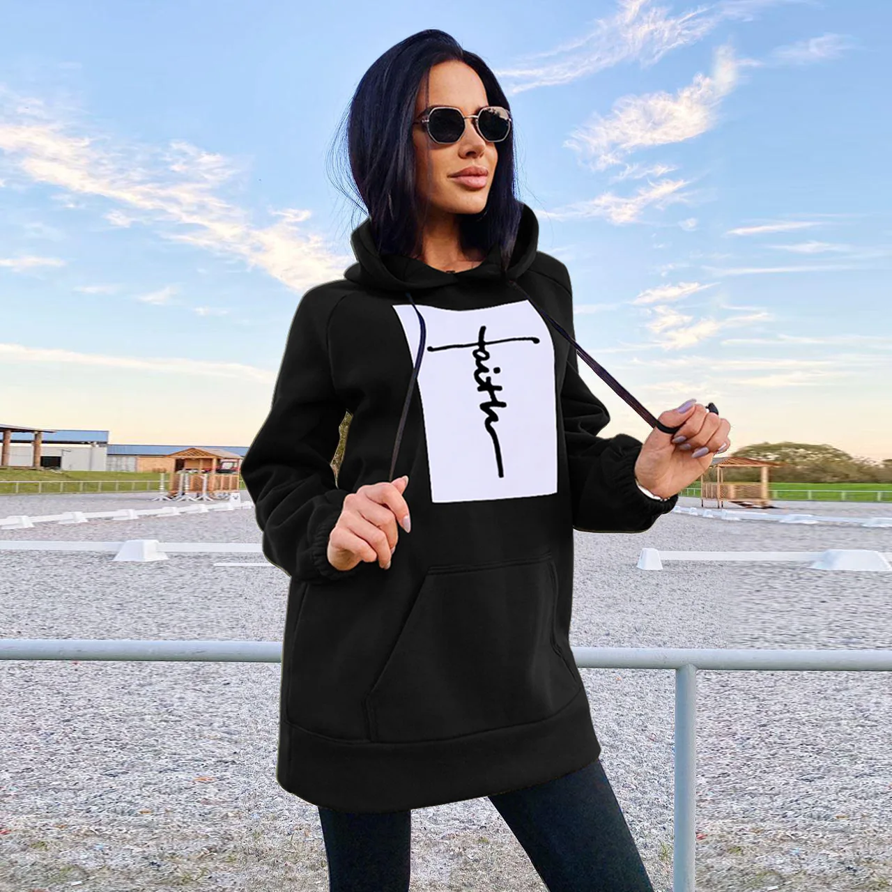 FNOCE Women's Hooded Sweatshirt Autumn Winter Letter Printing Loose Casual Long Sleeves Pulovers Solid Color Hoodies 2023 Urban