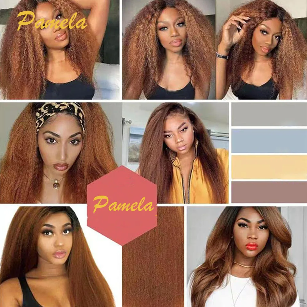 Brazilian 1B/30 Kinky Straight Bundles Human Hair Ombre 30# Colored Remy Hair Extensions Yaki Straight Hair Bundles For Women