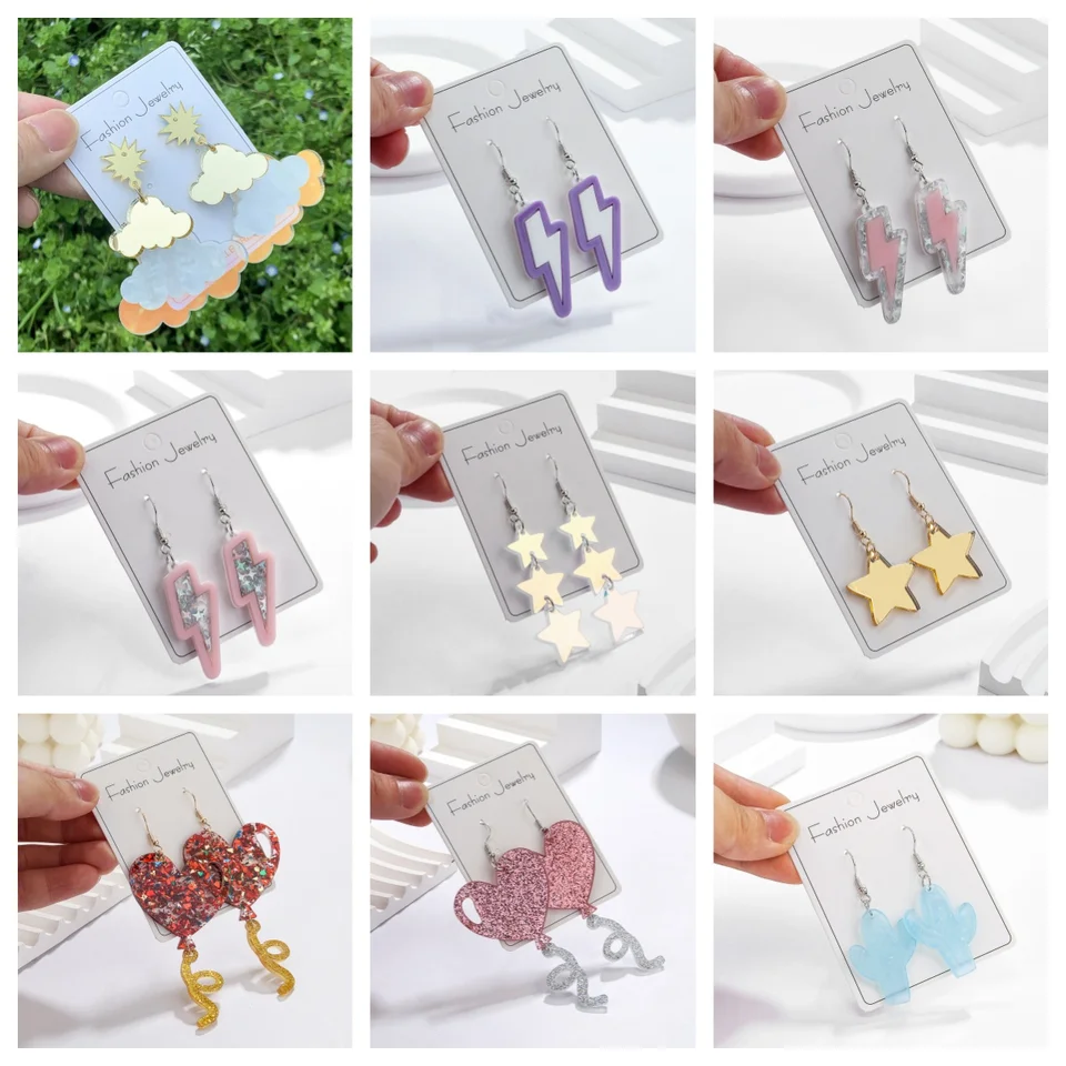 Simpatico cartone animato nuvole arcobaleno goccia di pioggia orecchini acrilici per le donne creativo colorato nuvola bianca fulmine luna pioggia trasparente Dr  36
