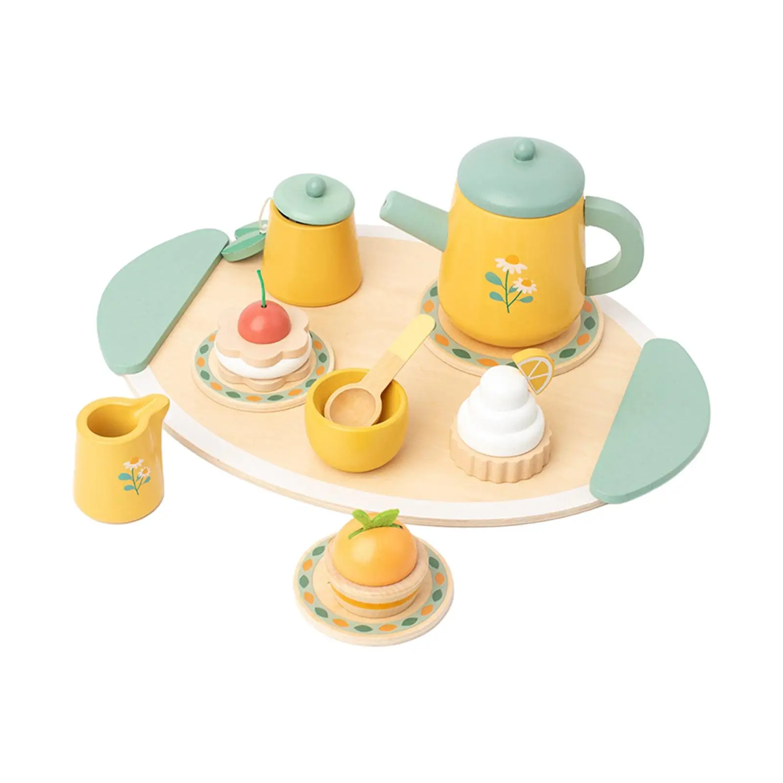 

Toddlers Tea Set Pretend Play Toy Teapot Cups Dishes Wooden Tea Set Afternoon Tea Playset for Kids Toddlers Birthday Gift Girls