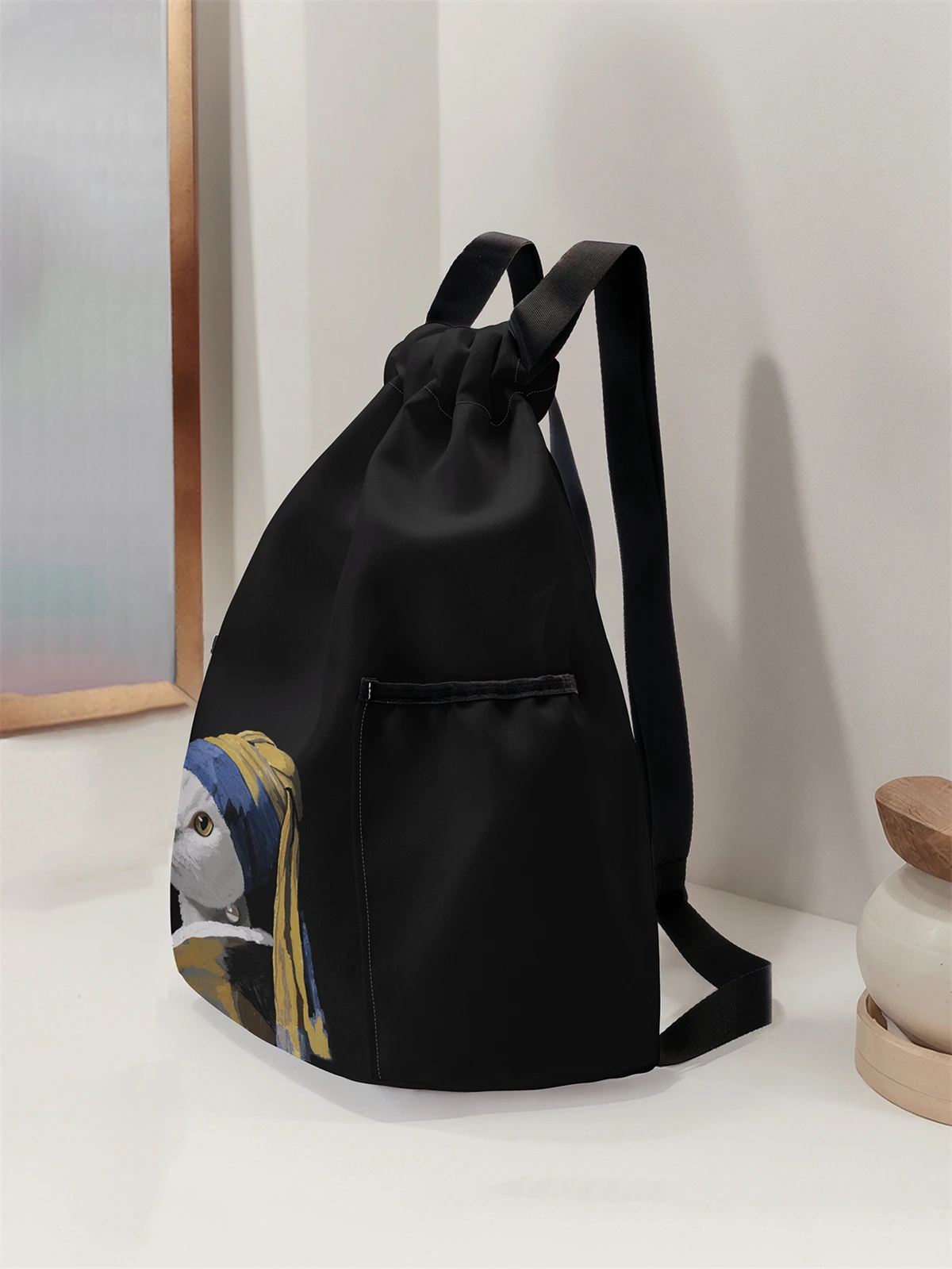 Cat Pattern Drawstring Backpack - Large Capacity Durable Fitness Bag, Adjustable Shoulder Straps, Sports Beach Backpack