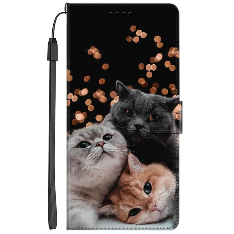 Elegant Leather Flip Wallet Cover - Premium Phone Case with Cat Design