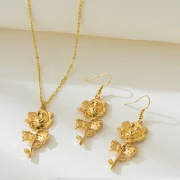 Metal Rose Flower Bangle For Women Fashion Jewelry Earrings Necklace Set Holiday Accessories Daily Wear Romantic Gifts MQF040 1