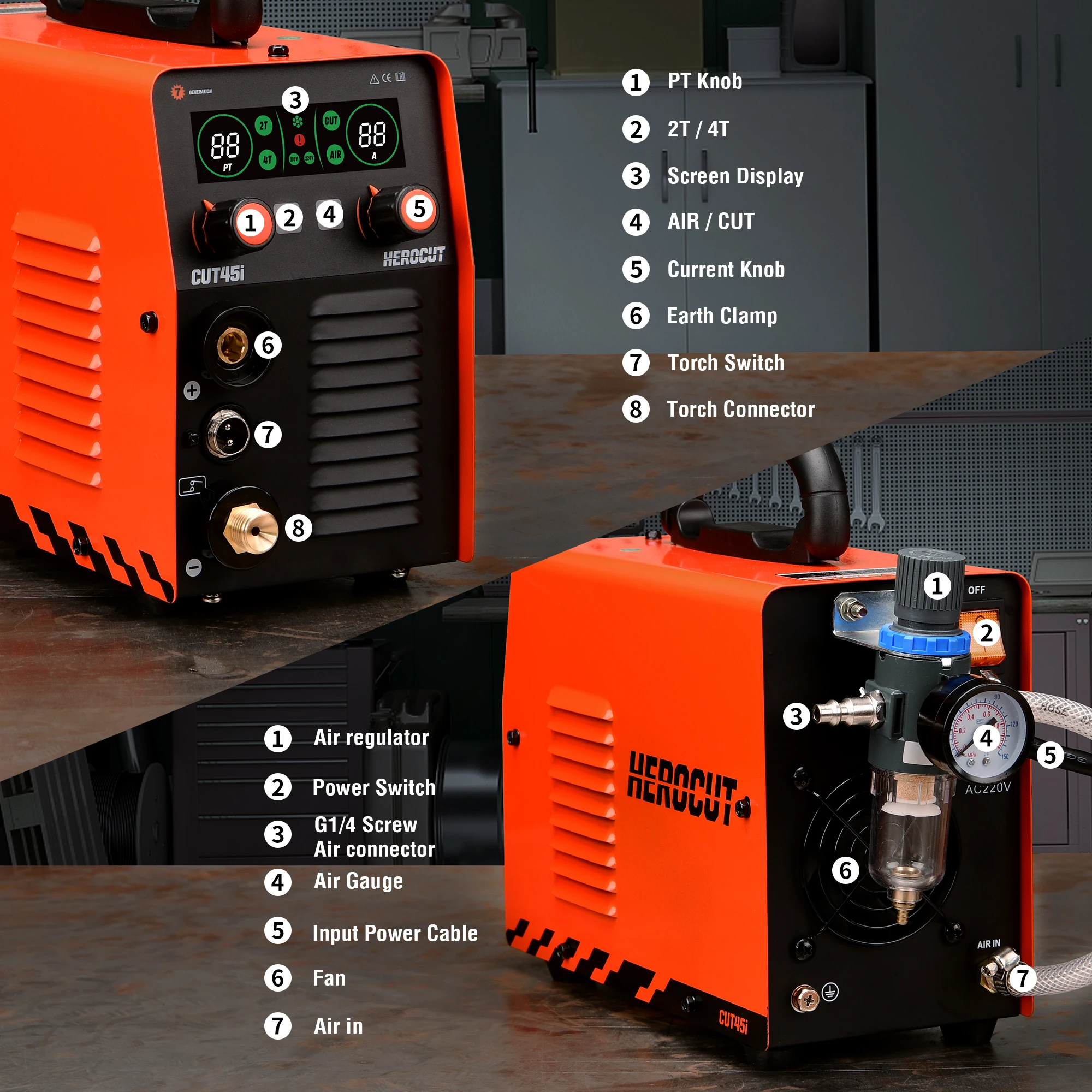 Herocut CUT45i IGTB Inverter Plasma Cutter,220V 45Amps Plasma Cutting Machine,Max Cutting Thickness Up To 12mm 5