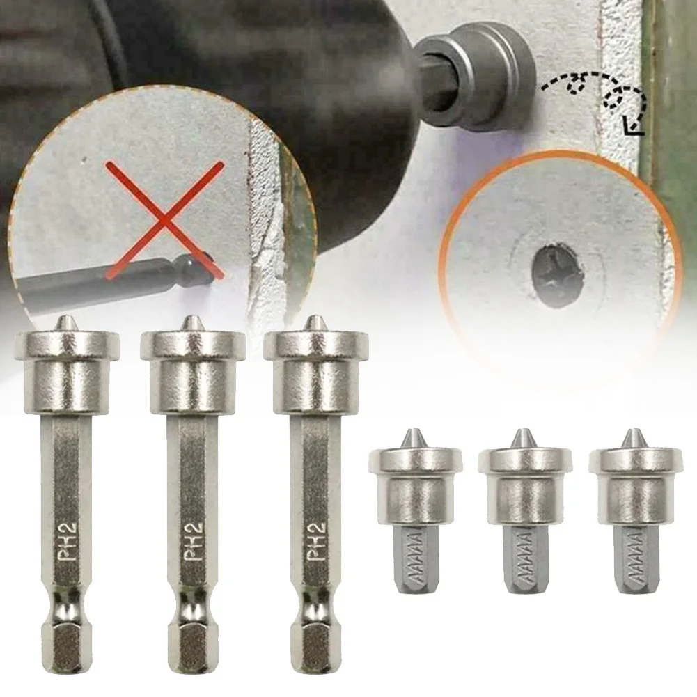 3Pcs1/4” Positioning Screwdriver Bit Head 25/50mm Woodworking Drywall Screw Hex Shank For Gypsum Board Screw Tool Parts magnetic positioning screwdriver bits 5a screw positioning bit for gypsum board ph2 screwdriver cross 45 steel limit bit