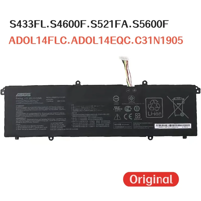 

100%Original 4335mAh For ASUS S433FL S4600F S521FA S5600F ADOL14FLC ADOL14EQC C31N1905 laptop battery