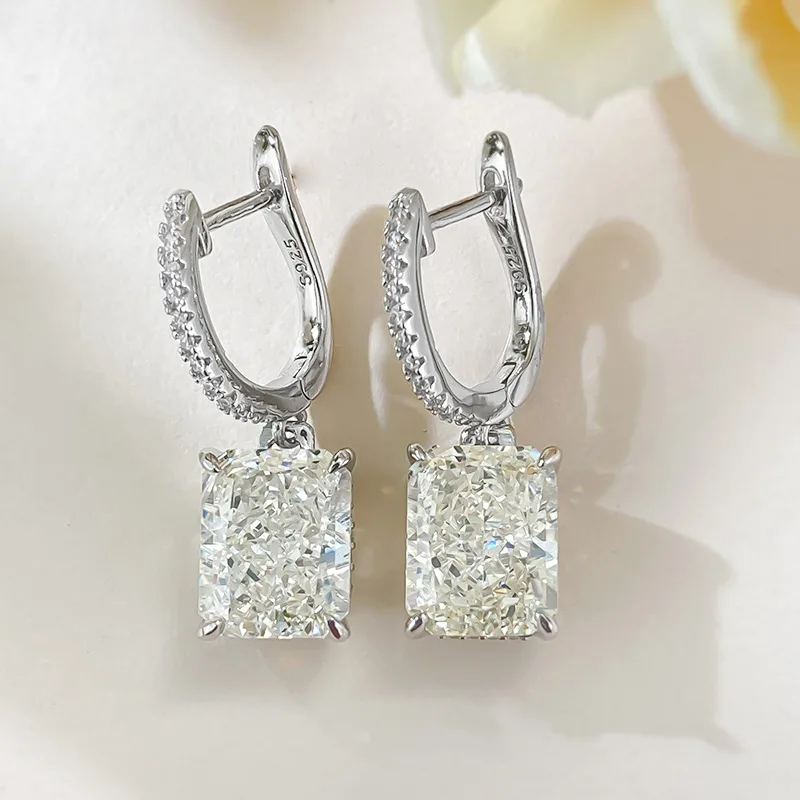 

Radiant Cut 4ct Moissanite Diamond Dangle Earring Real 925 sterling silver Party Wedding Drop Earrings for Women Promise Jewelry