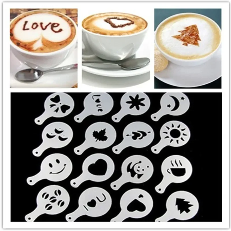 16pcs Fancy Coffee Printing Template Kitchen Tools Kitchenware Coffee Spray Template Gadgets kitchen gadgets