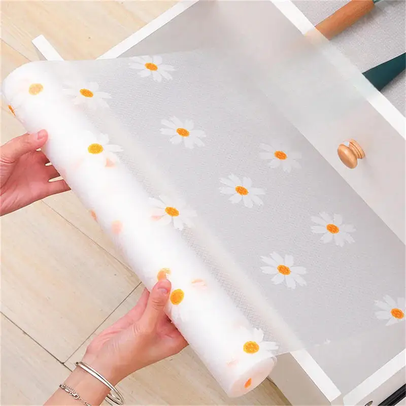 Daisy Shelf Liner For Kitchen Cabinets EVA Waterproof Fridge Pad Cupboard Mat Easy Placemats Non-Adhesive Drawer Liner 1 Roll