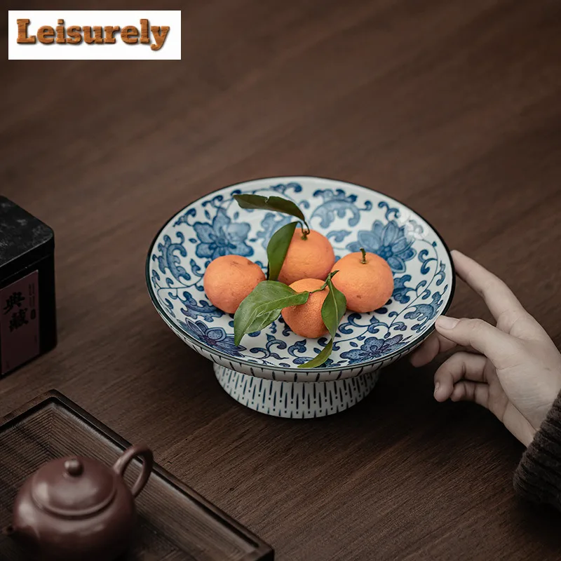 Blue And White High Foot Fruit Dishes Leachate Pastry Plate Dry Fruit Serving Tray Dessert Tray Household Sharing Plate Holder