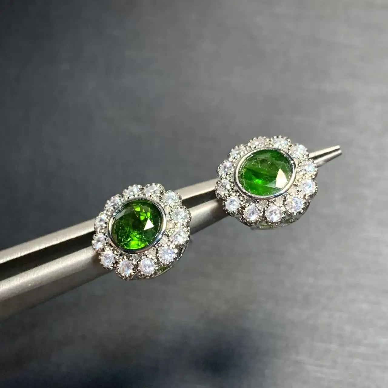 MM Natural Diopside Stud Earrings For Women Real 925 Sterling Silver Vintage Femme Gift Prevent Allergy Fine Jewelry Stone