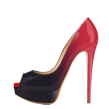 Women Stilettos Sexy Pumps 14cm Extremely Platform Peep Toe High Heels Patent Leather Party Nighclub Dress Red Wedding Shoes 1