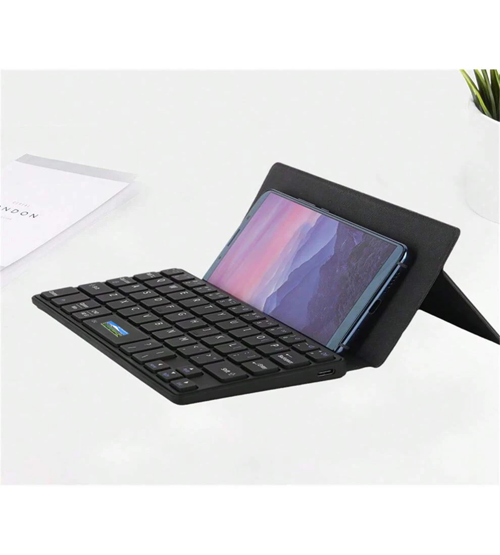 JOMAA Folding Phone Keyboard,Portable Rechargeable Keyboard Foldable Bluetooth Wireless Keyboard with Stand Holder