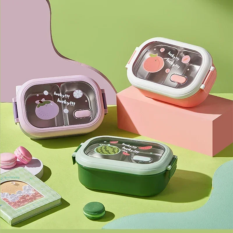 Boîte à Bento En Acier Inoxydable Pour Enfant, étanche, 2 Compartiments