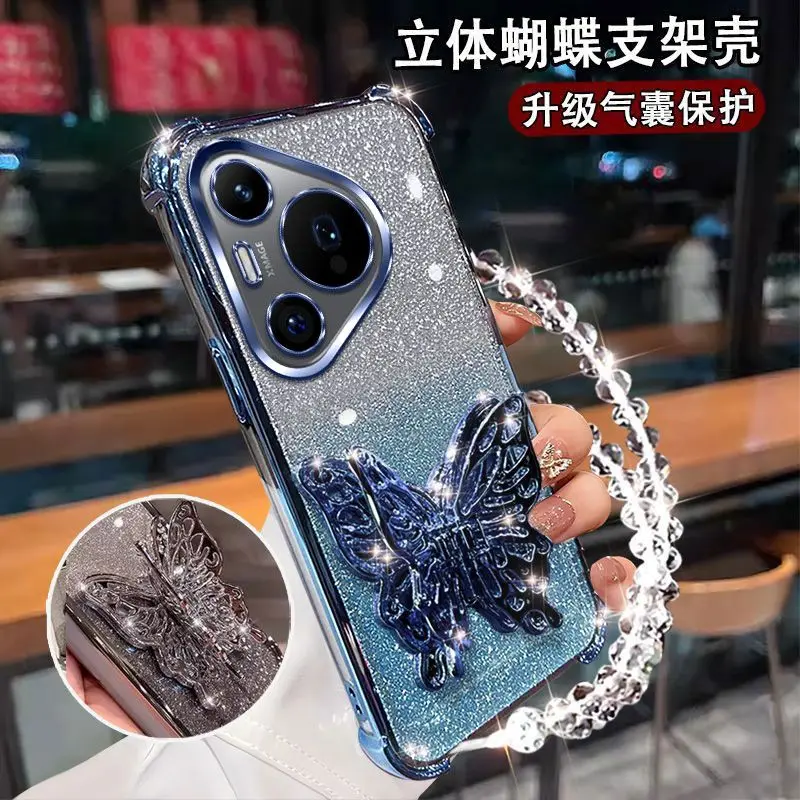 Gradient Glitter Butterfly Wrist Chain Holder Stand Shockproof Case