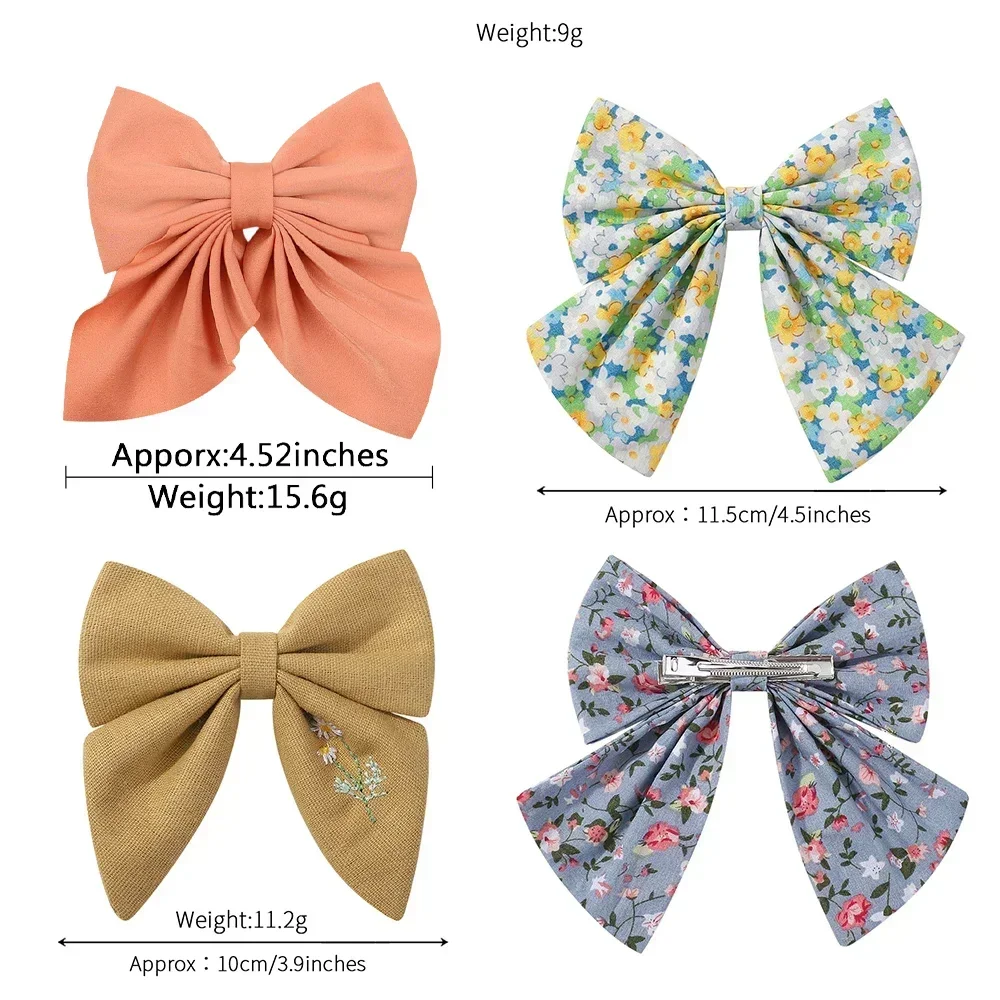 1Pieces Baby Big Bows Bangs Hair Clip Floral Cotton Kids Fashion Print Hair Barrette Women Girls Sweet Hairpin Hair Accessories images - 6