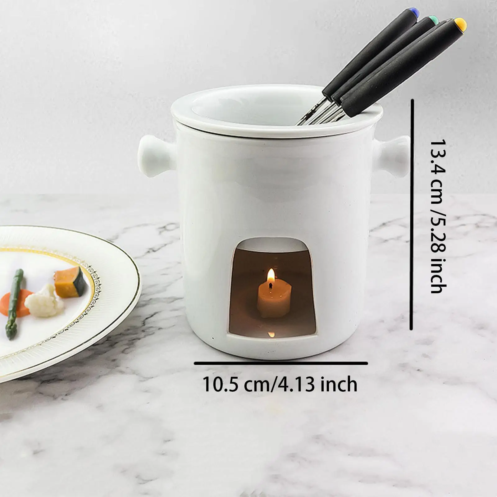 Fondue Set Serving Fondue Set Engagement with 4 Forks Party Snack Cheese Pot Porcelain Melting Pot for Broth Dessert