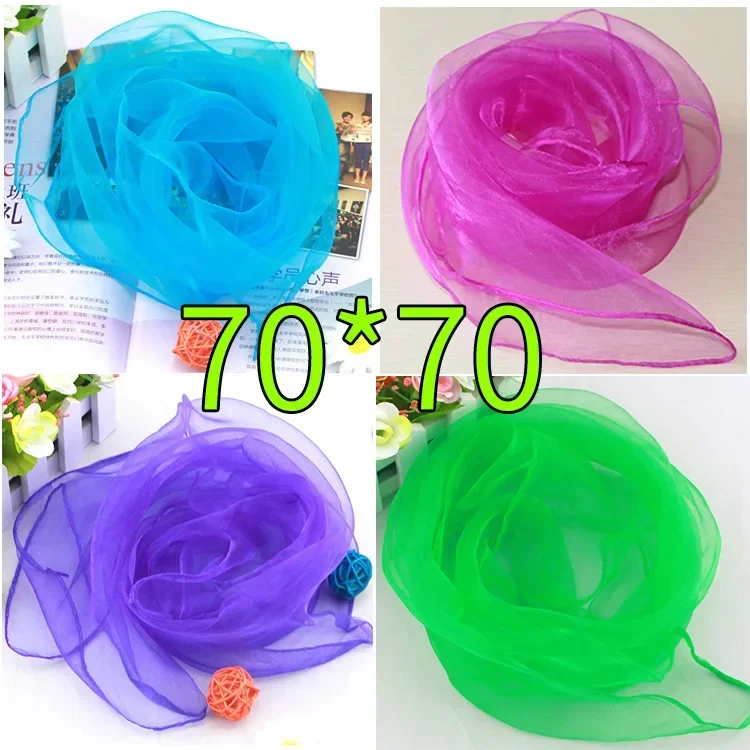 Transparent Scarf 10pcs 70x70cm Candy Colors Sheer Transparent Organza Chiffon For Girls Women Dance Performance Square Neck