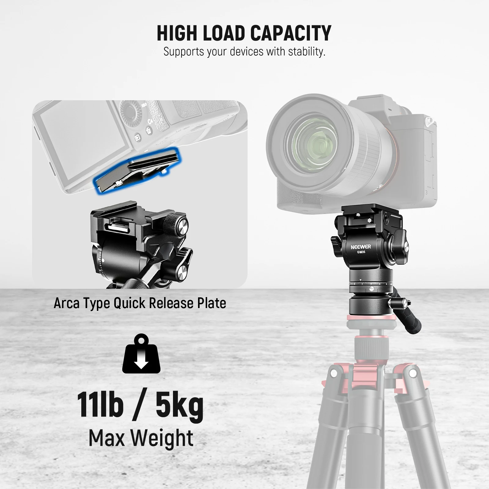 NEEWER Tripod Fluid Head with Leveling Base Metal Mini Pan Tilt Video Head Mount Telescopic Handle for DSLR Camera