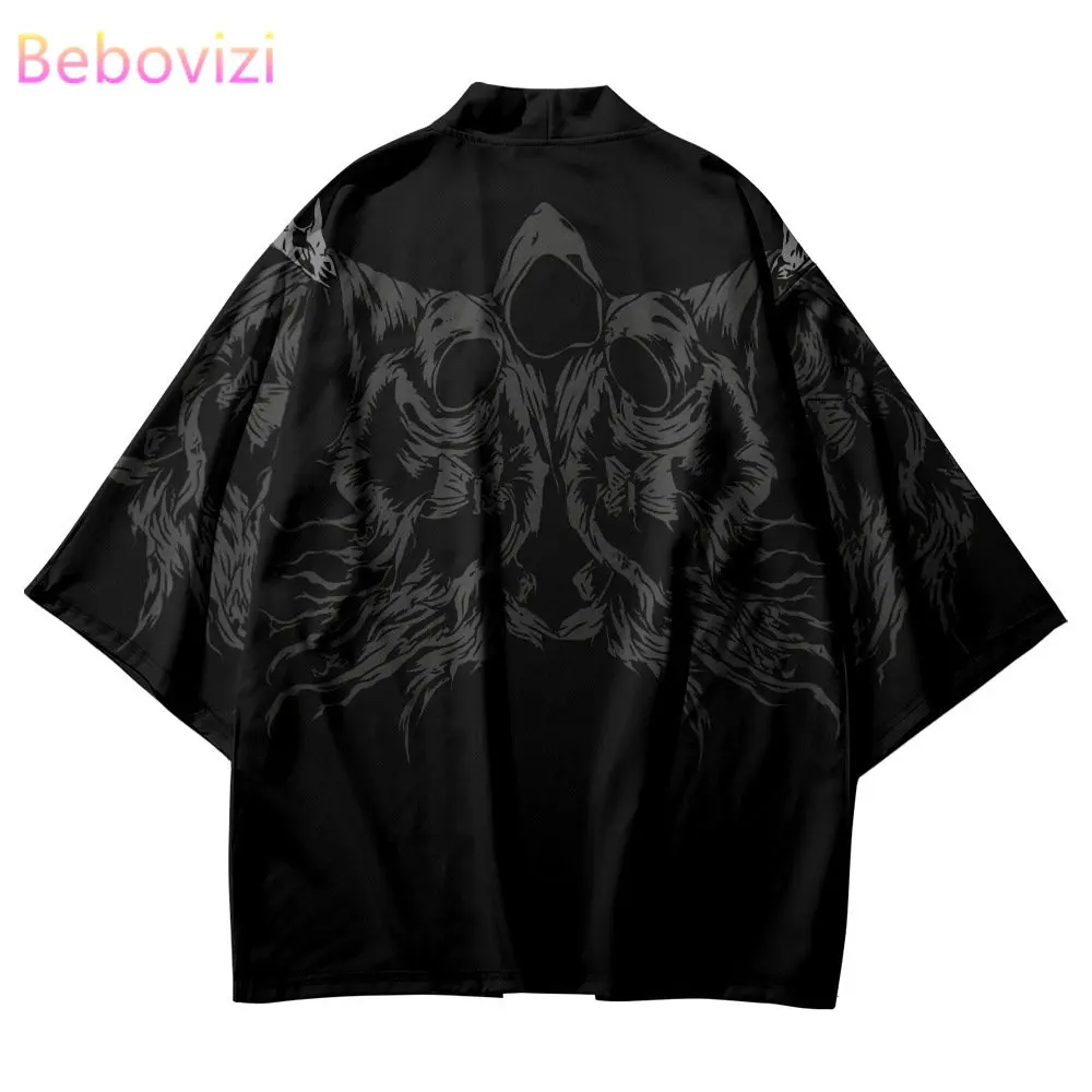 

Beach Women Kimono Print Three Quarter Sleeve Shirt Haori Fashion Casual Kimono 2023 Summer Yukata Men Top