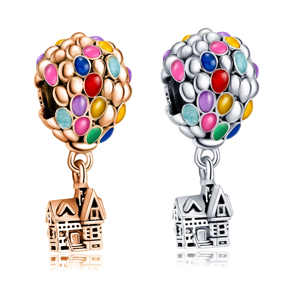 

New 925 Silver Rose Gold Hot Air Balloon Charms Bead Fit Pandora Original Bracelets Fashion DIY Woman Charms for Jewelry Making