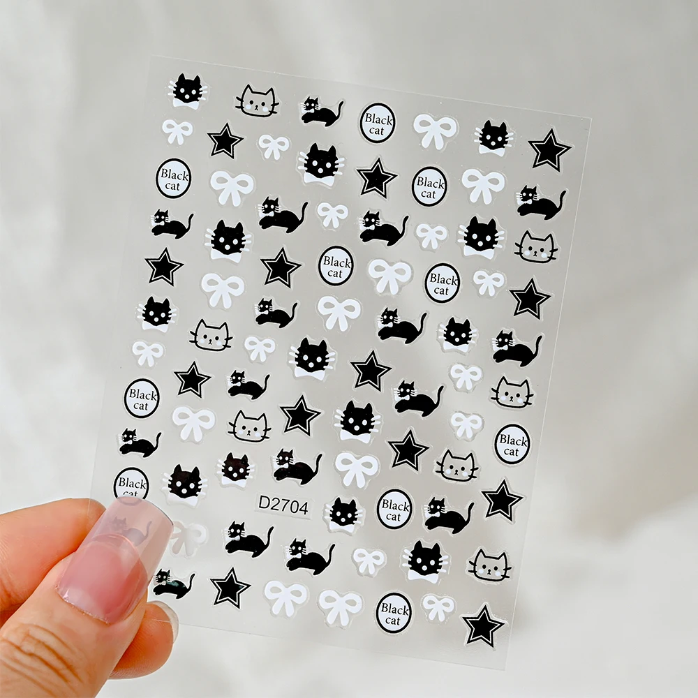 3D Cute Cartoon Black Cat Nail Stickers Funny Cat Paw/Bowtie Self-Adhesive Nail Art Decals Manicure Accessories DIY 8*1 4pcs/set nail stickers,nail art tools,nail art decoration,nail decals