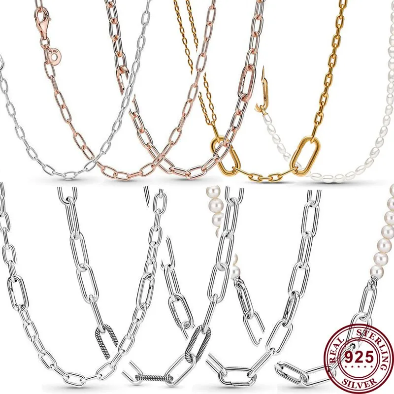 Hot Selling 925 Sterling Silver Exquisite Me Series Pearl Original Women's Logo Ring Chain Necklace Engagement DIY Charm Jewelry new hot selling s925 pure silver diamond pearl love necklace series women s authentic fashion diy jewelry gifts