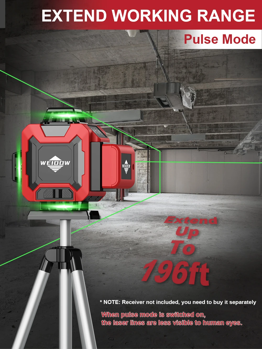 Laser Level Laser Level Tripod WEIDDW Professional Laser level 4D 16 Lines with 39.37 Inch (1M)Tripod 360&deg;Self-leveling Laser Levels Green Beam Nivel