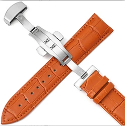 Genuine Leather Watch Bracelet with Stainless Steel Butterfly Buckle for 15mm (LBN)
