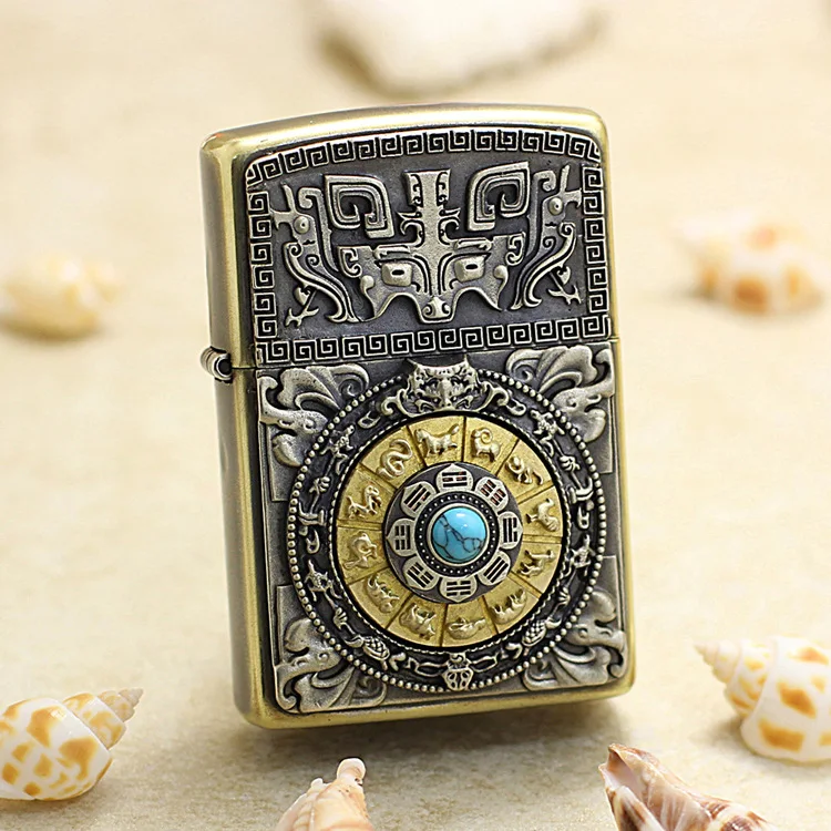 

Genuine Zippo lucky compass oil lighter copper windproof cigarette Kerosene lighters Gift with anti-counterfeiting code