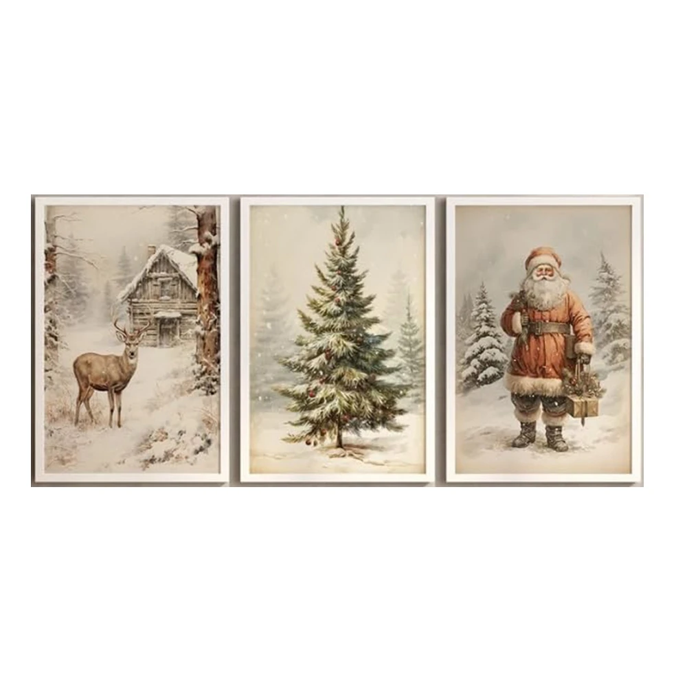 Affiche sur toile rétro joyeux Noël pour chambre à coucher, peinture  murale, festival, père Noël, arbre de Noël, wapiti, neige, salon -  AliExpress, image size:1000x1000