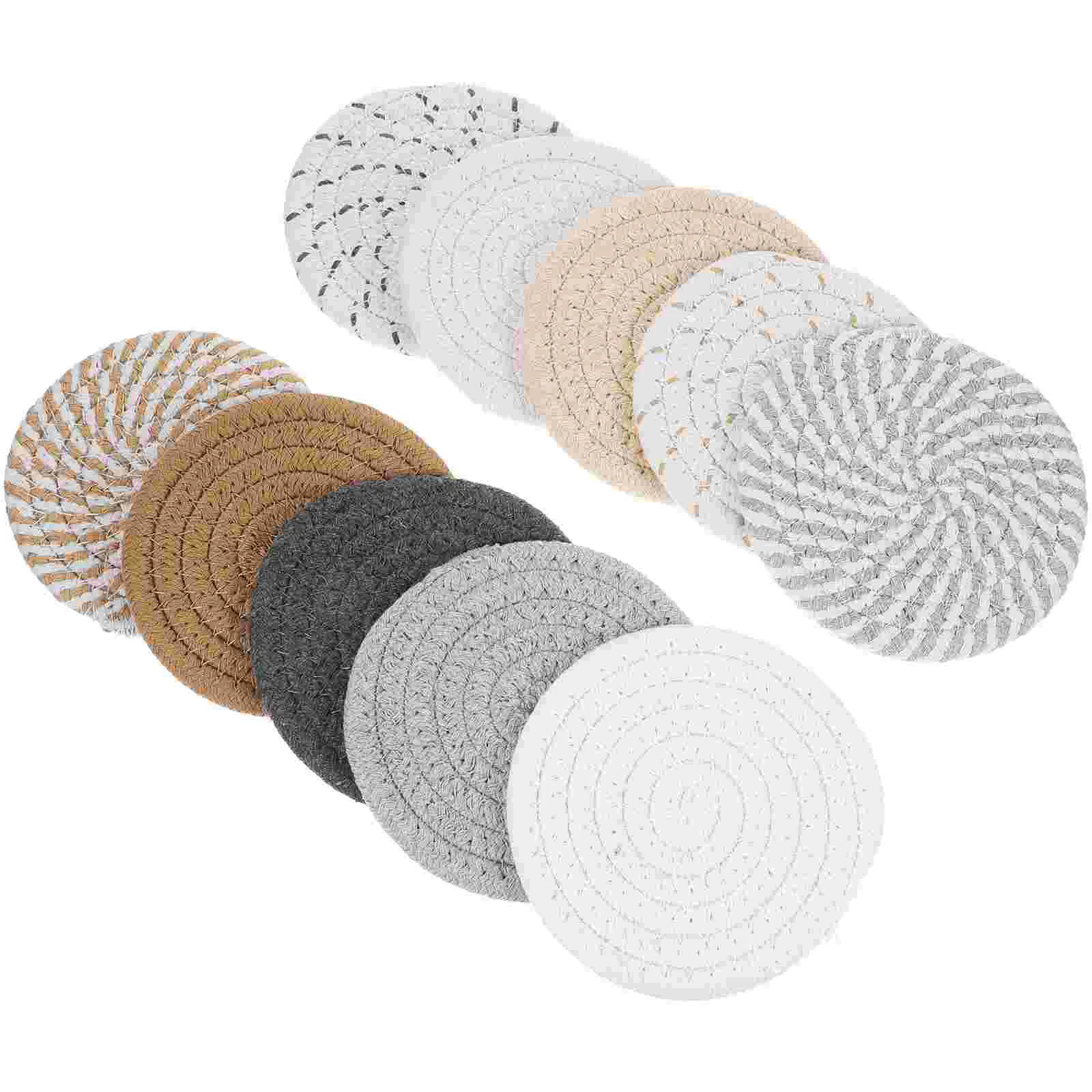 

10Pcs Round Woven Coasters Water Absorbent Drink Coasters Heat Resistant Woven Coasters