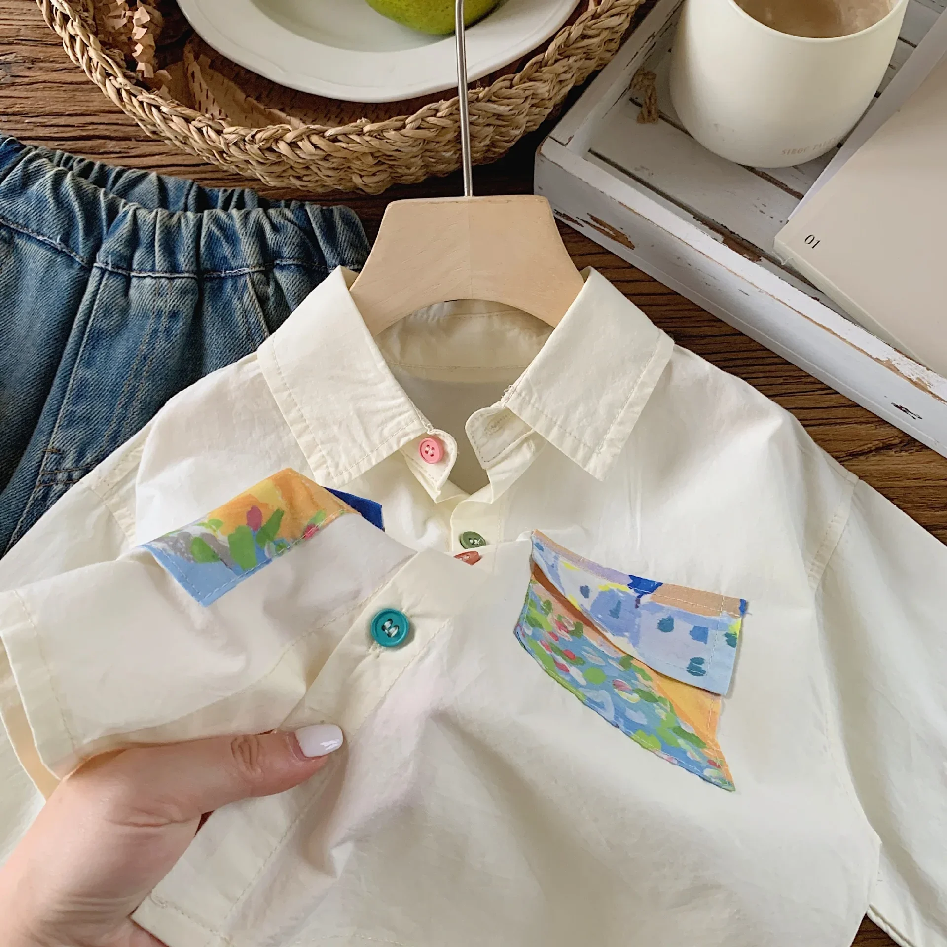 Spring Children's Shirt Autumn Edition Boys' Color Button Long Sleeve Shirt Children's Fashion Painting Hoodie for Girls