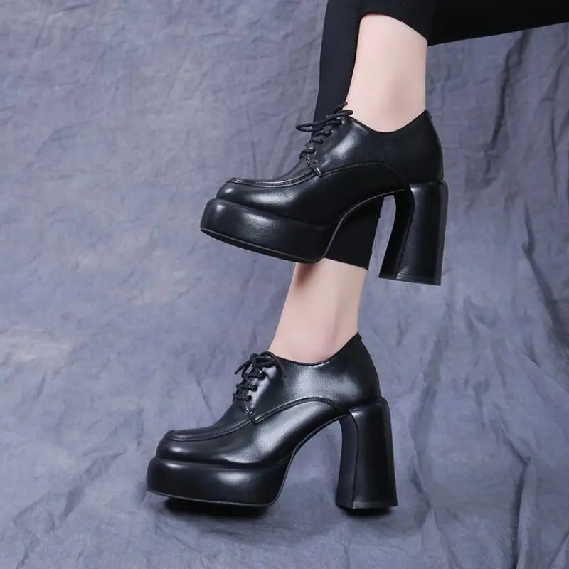 New Fashion Casual Spring Autumn luxury Pumps Women High Heels Shoes Chunky Heels Designer Platform Black apricot 2024 comfort