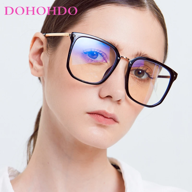 

DOHOHDO Fashion New Square Women Anti Blue Light Computer Glasses Prescription Eyewear Ultralight Metal Reading Eyelasses UV400