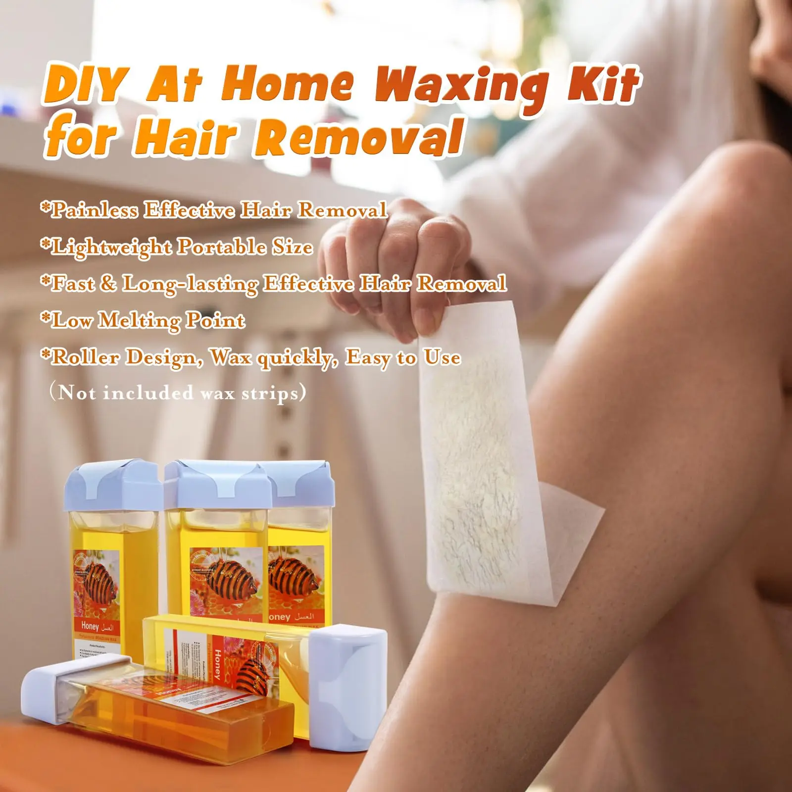 Roll on Wax Kit Waxing Kit for Women Wax Roller Kit Easy Waxing at Home with 2 Wax Cartridges & 100 Pcs Wax Strips Wax rolling 3