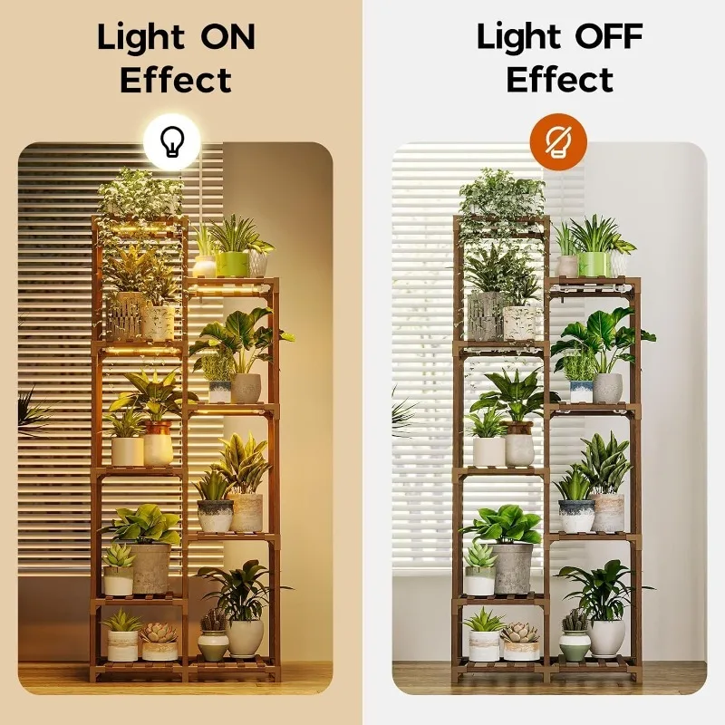 Plant Stand Indoor Grow Light Tall Plant Shelf for Mutiple Pots Large Wood Holder Rack for Patio Living Room Balcony Warm