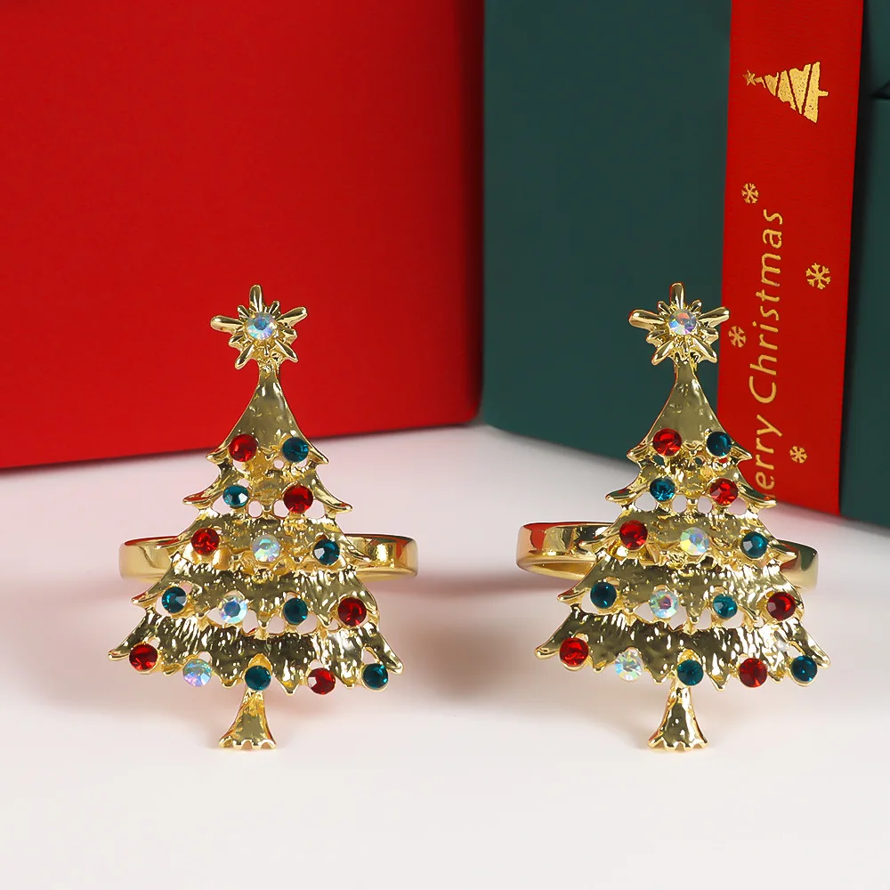 Christmas Series Alloy Napkin Buckle Color Diamond Christmas Tree Golden Napkin Ring WesternStyle Hotel Restaurant Table