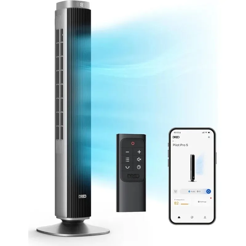 

Dreo Tower Fan Smart Voice Control, 25 DB Quiet DC Portable Bladeless Fan, Works with Alexa, Google, App, Remote, 90°