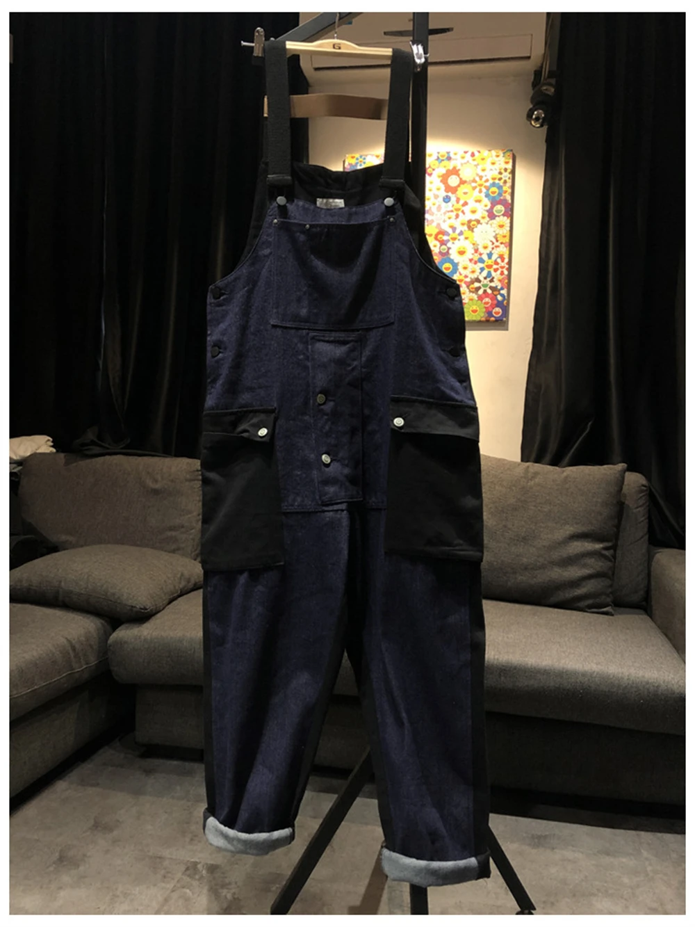 Amekaji Workwear Style Strap Jeans Pants Contrast Stitch Overalls Trousers Safari Cargo Work Functional Multiple Pocke