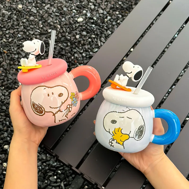 

450 мл арахис Kawali Snoopy керамическая кружка кофейная чашка пара креативная чашка для воды с крышкой Ins милая девочка подарок на день рождения для девушки