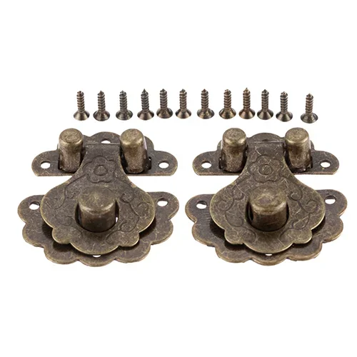 DRELD 2Pcs 40*36mm Antique Buckle Latch Hasp for Wooden Wine Box With Lock Buckle Antique Padlock Hardware Bronze/Silver/Gold
