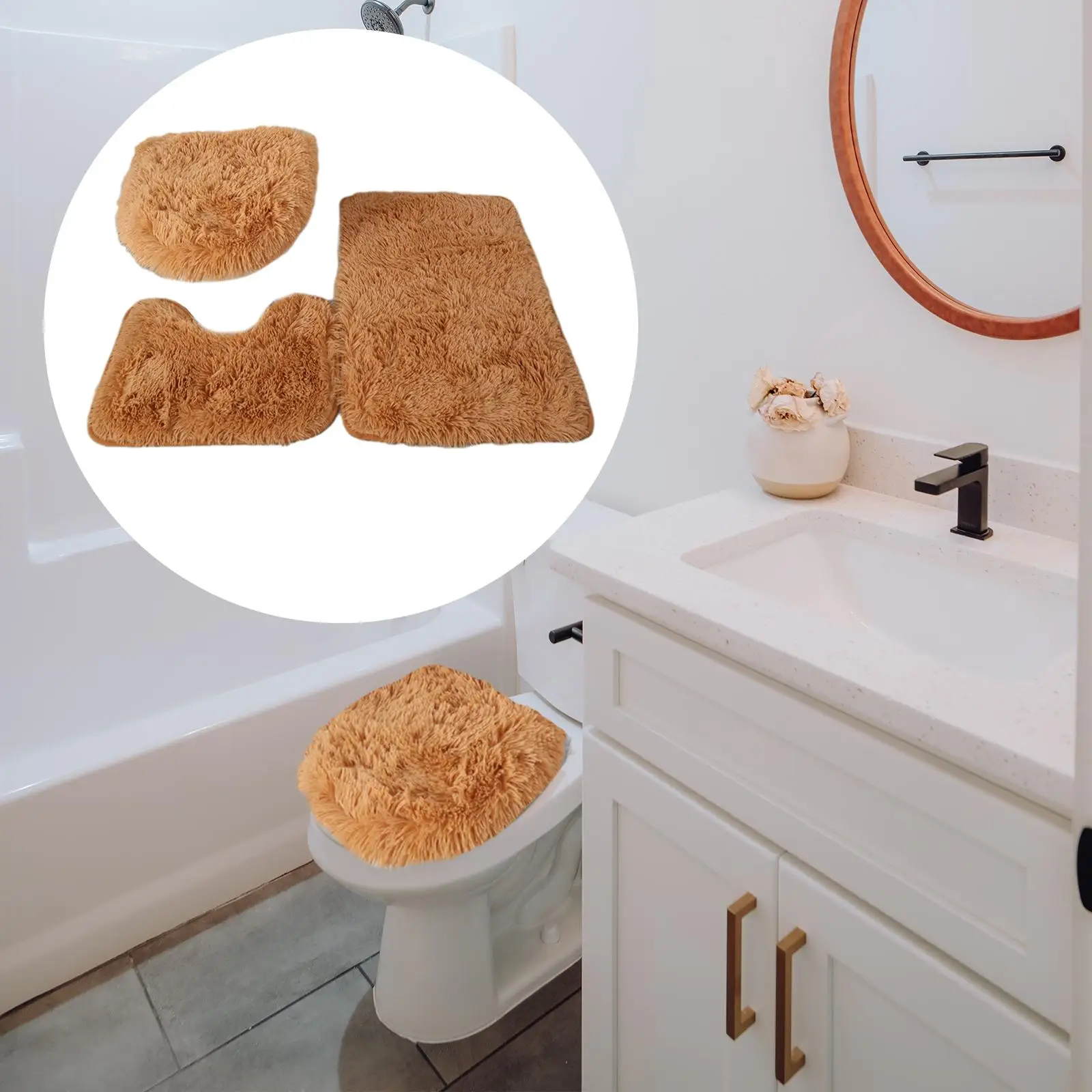 3Pcs Non Slip Bath Rugs Set Toilet Lid Cover u Shape Rug for