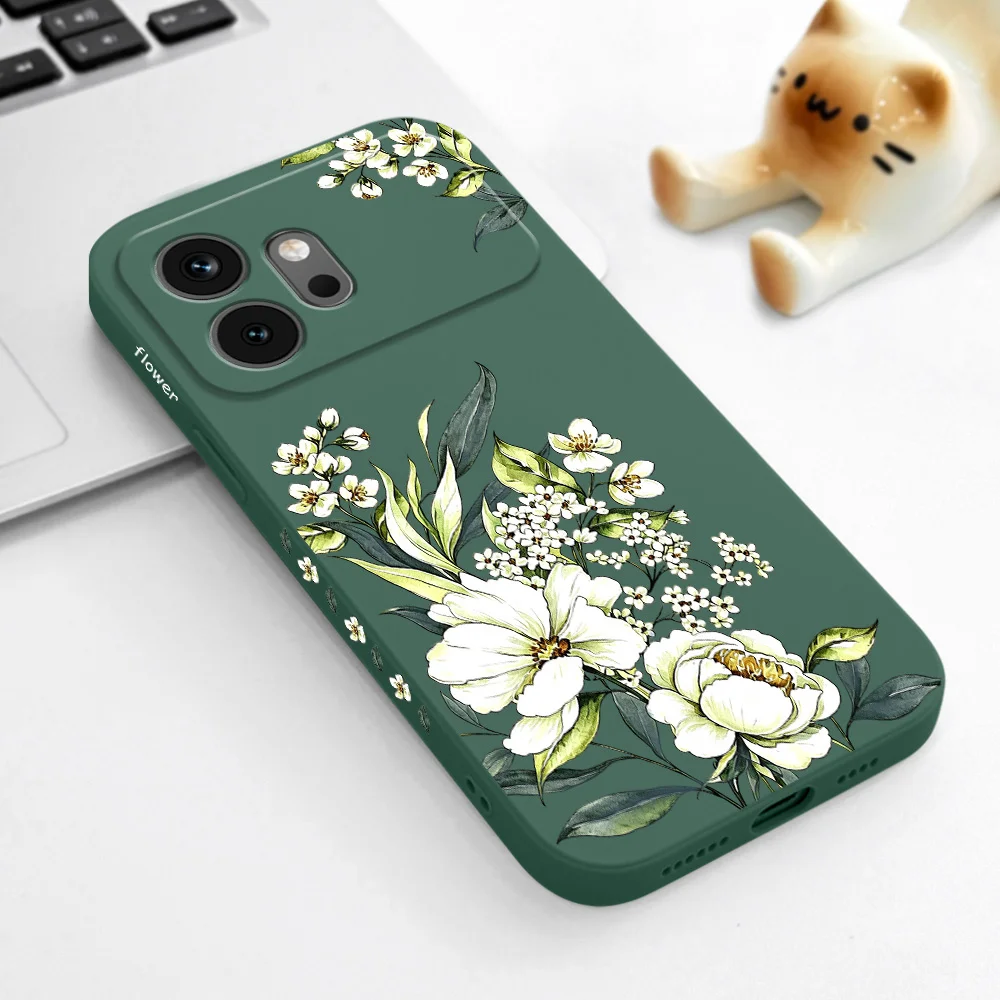 Elegant White Peony Silicone Soft Phone Case
