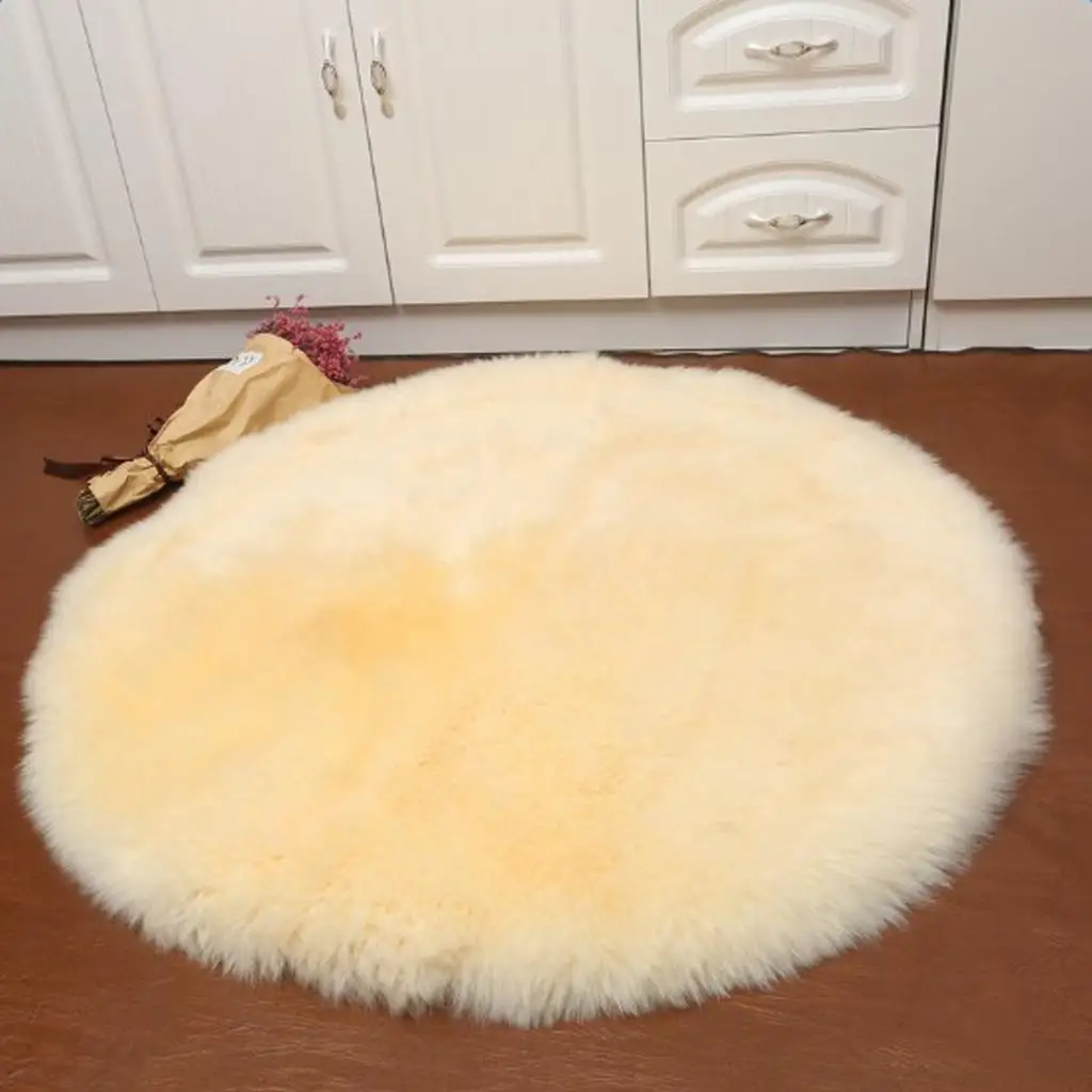 Dia.40cm Round Artificial Wool Shaggy Floor Mat Soft Bedside