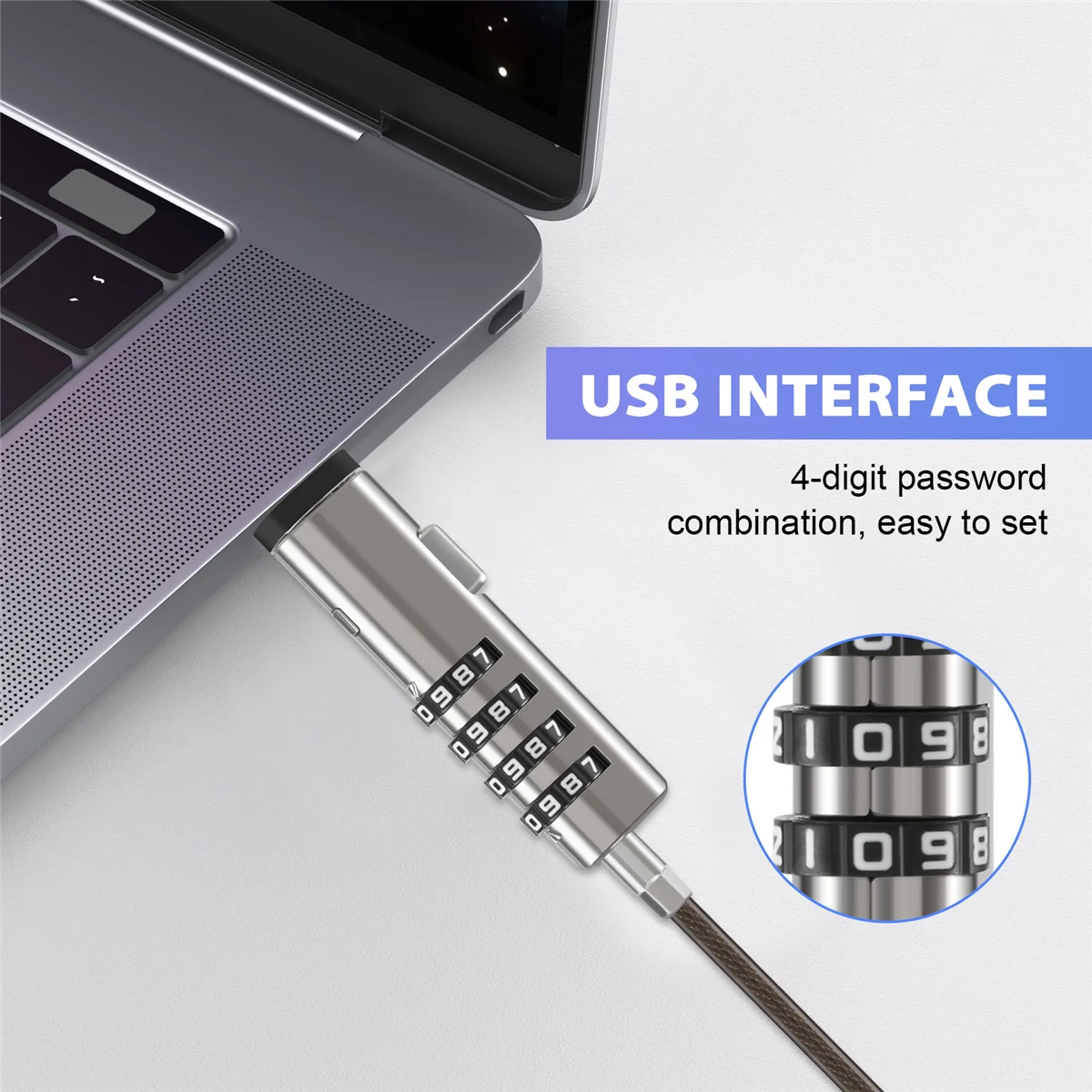 컴퓨터용 USB 노트북 보안 케이블 잠금 장치, 4 디지털 범용 잠금 장치