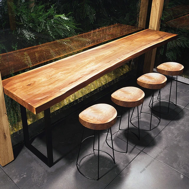 Nordic Originality Bar Table Solid Wood Designers Balcony Wall Advanced Bar Table Saloon Coffee Tavern Furniture Mesa Alta FYBT