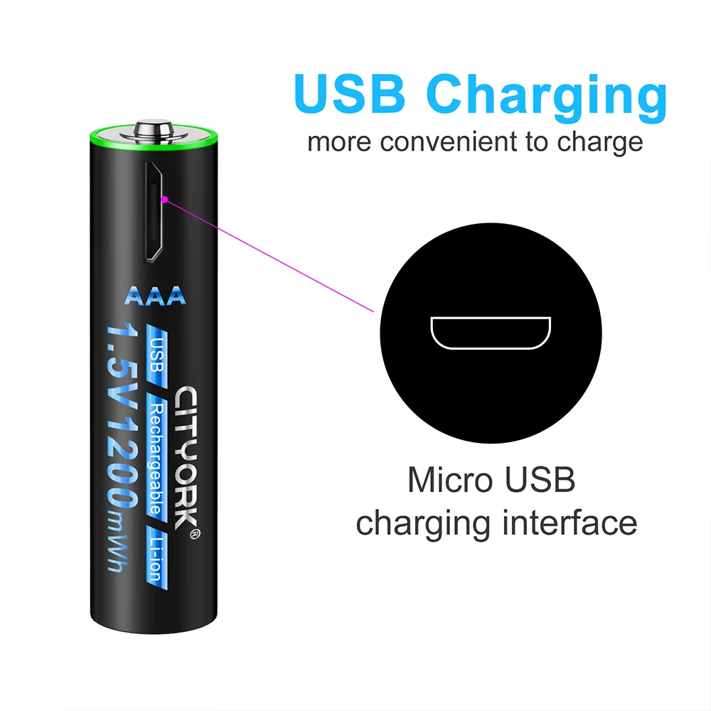 CITYORK 1.5V USB AAA Rechargeable Lithium Battery 1.5V 3A AAA USB Charging Li ion Batteries With USB Cable For Remote Control — view 4