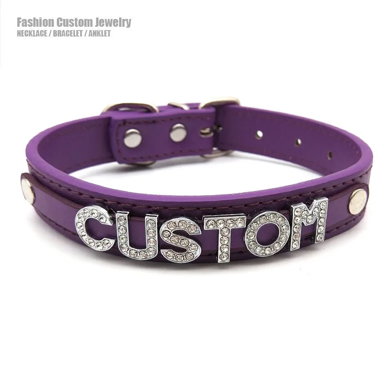 New Hot Customized Letters Choker Collars Necklaces Sexy Purple Leather Personalized Custom Chocker Cosplay Party Jewelry